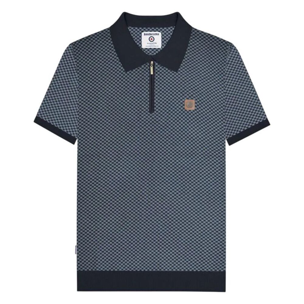Lambretta Mens Knitted Quarter Zip Polo Shirt / Navy
